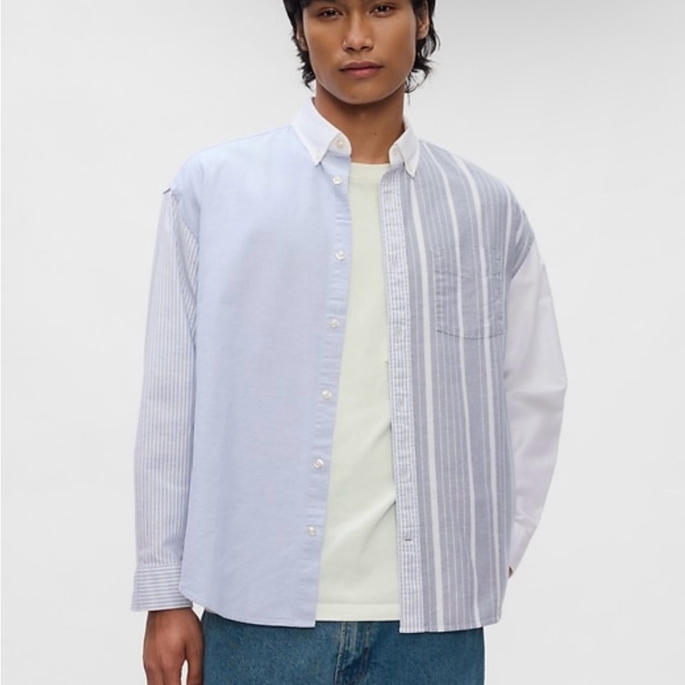 GAP Men's Oxford Big Shirt Blue color block L tall